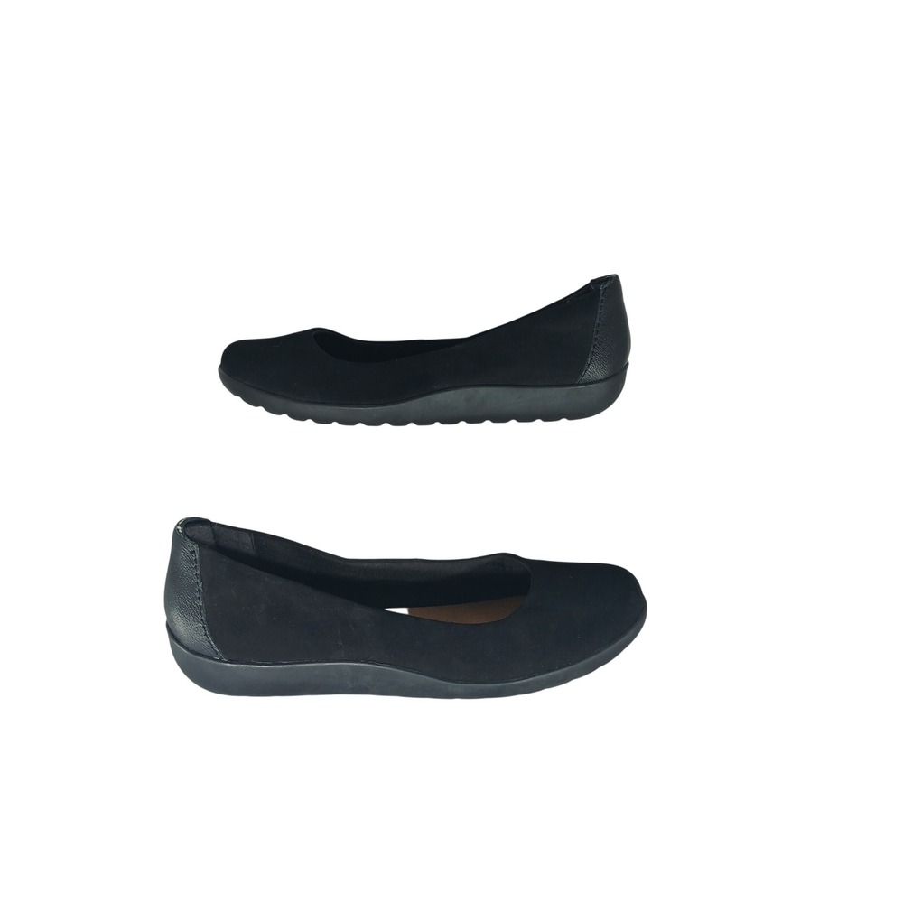 Clarks Collection Ballet Flats 9.5 W Black Nubuck Leather Cushion Soft Comfort